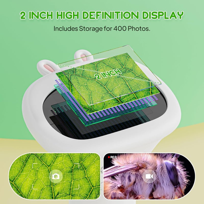 Ashfly Microscope for Kids, 2'' Inch HD Screen Pocket Portable Microscope, 1000x Magnification Mini Magnifying Glass with Light for Kids, for 3-12 Girls & Boys - White - Image 2